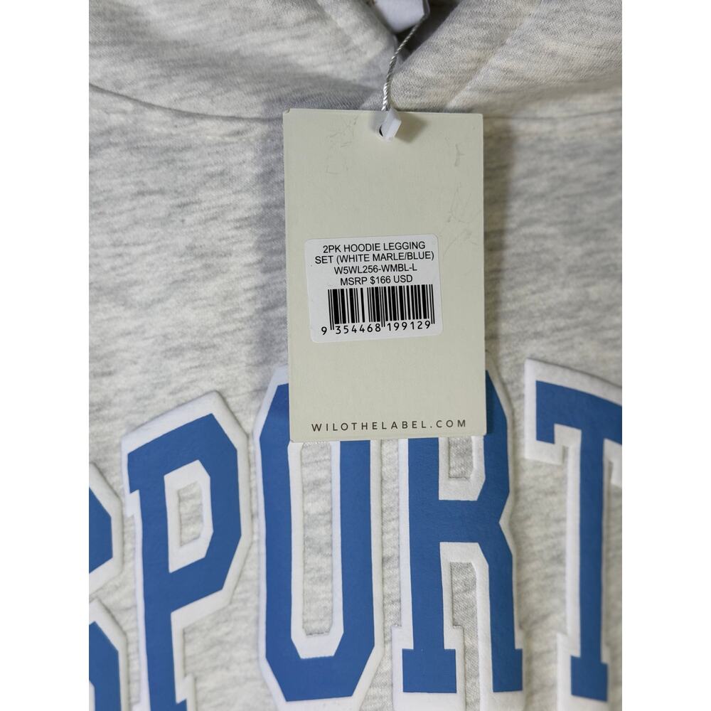 WILO The Label Women’s 2-Piece Hoodie Shorts Set White Marle Blue L NWT - Picture 5 of 13